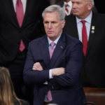 
              Rep. Kevin McCarthy, R-Calif., listens during the twelfth round of voting in the House chamber as the House meets for the fourth day to elect a speaker and convene the 118th Congress in Washington, Friday, Jan. 6, 2023. (AP Photo/Alex Brandon)
            