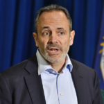 
              Former Kentucky Governor Matt Bevin speaks to the media gathered in the Kentucky Capitol Rotunda in Frankfort, Ky., Friday, Jan. 6, 2023. Bevin had hinted that he would declare his candidacy for the office of Governor in the Republican primary, but after his speech he left the Capitol without filing. (AP Photo/Timothy D. Easley)
            