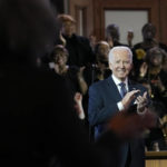 
              President Joe Biden claps at Ebenezer Baptist Church in Atlanta, Sunday, Jan. 15, 2023, during a service honoring Martin Luther King Jr. (AP Photo/Carolyn Kaster)
            