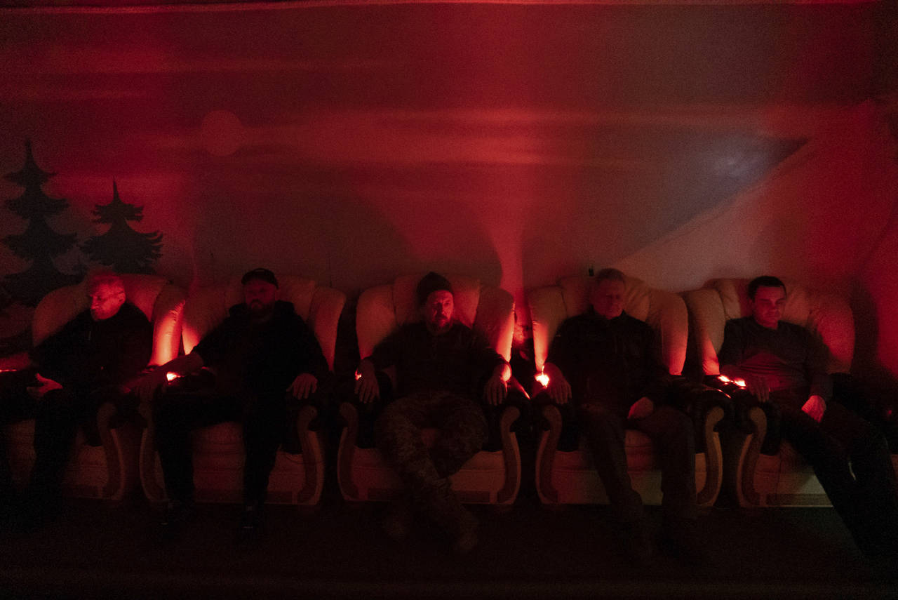 Ukrainian soldiers undergo laser therapy at a rehabilitation center in Kharkiv region, Ukraine, Fri...