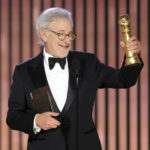 
              This image released by NBC shows Steven Spielberg accepting the Best Director award for "The Fabelmans" during the 80th Annual Golden Globe Awards at the Beverly Hilton Hotel on Tuesday, Jan. 10, 2023, in Beverly Hills, Calif. (Rich Polk/NBC via AP)
            