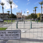 
              Some of the security fencing installed for the upcoming inauguration at the Arizona Capitol in Phoenix, Tuesday, Jan. 3, 2023. The public inauguration ceremony for Democratic Gov. Katie Hobbs is set for Thursday. (AP Photo/Ross D. Franklin)
            