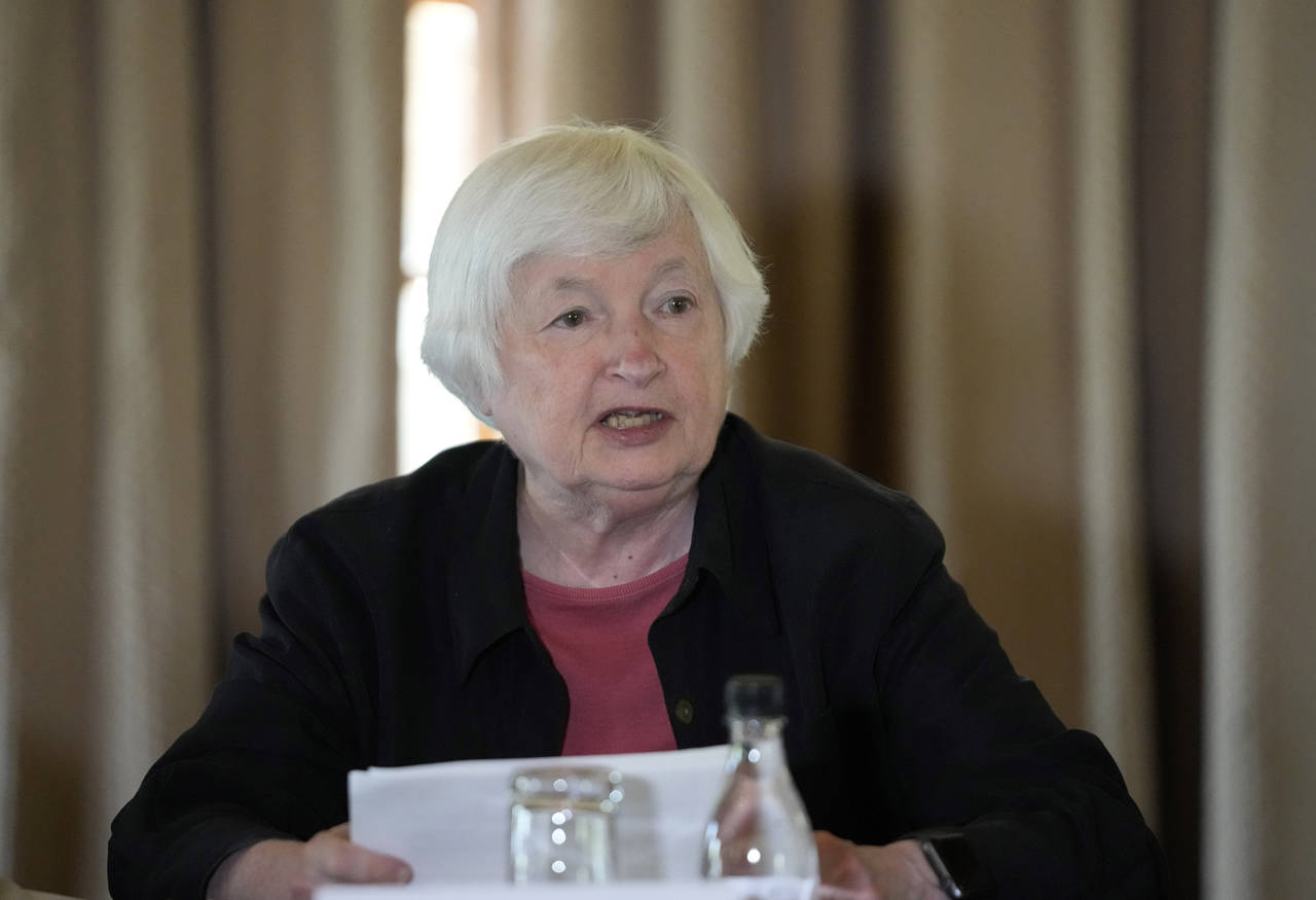 U.S. Treasury Secretary Janet Yellen speaks during a roundtable discussion at Dinokeng Game Reserve...
