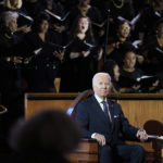 
              President Joe Biden attends a service honoring Martin Luther King Jr. at Ebenezer Baptist Church in Atlanta, Sunday, Jan. 15, 2023. (AP Photo/Carolyn Kaster)
            