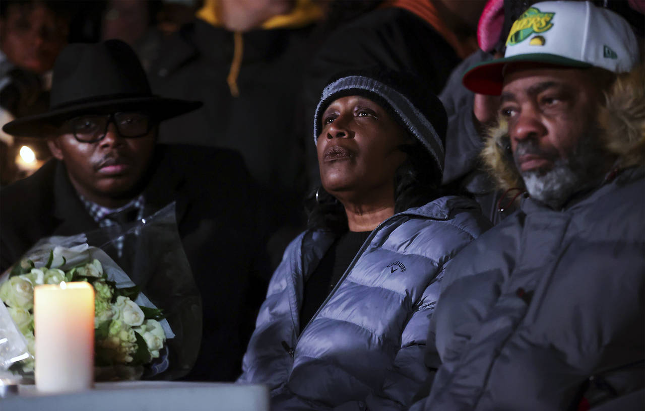 The parents of Tyre Nichols, Mama Rose and Rodney Wells, attend a candlelight vigil for Tyre Nichol...
