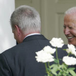 
              FILE - President Joe Biden, right, talks with House Minority Leader Kevin McCarthy of Calif., left, after an event in the Rose Garden of the White House in Washington, July 26, 2021. The president and the House speaker are preparing for their first official visit at the White House on Wednesday, ahead of a looming debt crisis. (AP Photo/Susan Walsh, File)
            