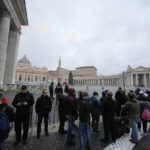 
              People wait in a line to enter Saint Peter's Basilica at the Vatican where late Pope Benedict 16 is being laid in state at The Vatican, Monday, Jan. 2, 2023. Benedict XVI, the German theologian who will be remembered as the first pope in 600 years to resign, has died, the Vatican announced Saturday. He was 95. (AP Photo/Andrew Medichini)
            