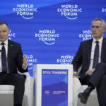 
              Andrzej Duda, left, President of Poland and Secretary General of NATO Jens Stoltenberg, right, attend a panel at the World Economic Forum in Davos, Switzerland Wednesday, Jan. 18, 2023. The annual meeting of the World Economic Forum is taking place in Davos from Jan. 16 until Jan. 20, 2023. (AP Photo/Markus Schreiber)
            