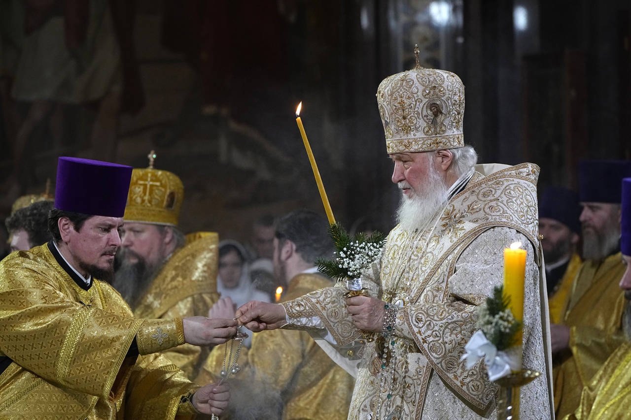 Russian Orthodox Patriarch Kirill delivers a Christmas service in the Christ the Saviour Cathedral ...