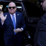 
              Maryland Gov. Larry Hogan exits his car outside the State House prior to Gov.-elect Wes Moore's inauguration in Annapolis, Md., Wednesday, Jan. 18, 2023. (AP Photo/Julia Nikhinson)
            
