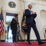 
              FILE - President Joe Biden, right, arrives with Vice President Kamala Harris and Judge Ketanji Brown Jackson, left, to announce Judge Ketanji Brown Jackson as his nominee to be an Associate Justice of the U.S. Supreme Court at the White House in Washington, Feb. 25, 2022. (AP Photo/Carolyn Kaster, File)
            