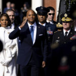 
              Maryland Gov.-elect Wes Moore leads a march to the State House prior to his inauguration in Annapolis, Md., Wednesday, Jan. 18, 2023. (AP Photo/Julia Nikhinson)
            