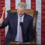 
              Incoming House Speaker Kevin McCarthy of Calif., holds the gavel on the House floor at the U.S. Capitol in Washington, early Saturday, Jan. 7, 2023. (AP Photo/Andrew Harnik)
            