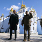 
              US President Joe Biden, centre left, walks with Ukrainian President Volodymyr Zelenskyy at St. Michael's Golden-Domed Cathedral during an unannounced visit, in Kyiv, Ukraine, Monday, Feb. 20, 2023. (AP Photo/Evan Vucci)
            