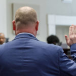 
              SLED agent David Owen is sworn in for the Alex Murdaugh trial at the Colleton County Courthouse in Walterboro, S.C., on Wednesday, Feb. 15, 2023. The 54-year-old attorney is standing trial on two counts of murder in the shootings of his wife and son at their Colleton County, S.C., home and hunting lodge on June 7, 2021. (Grace Beahm Alford/The Post And Courier via AP, Pool)
            