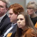 
              Buster Murdaugh, son of Alex Murdaugh, sits with family and friends during his father's trial for murder at the Colleton County Courthouse in Walterboro, S.C., on Wednesday, Feb. 1, 2023. (Joshua Boucher/The State via AP, Pool)
            