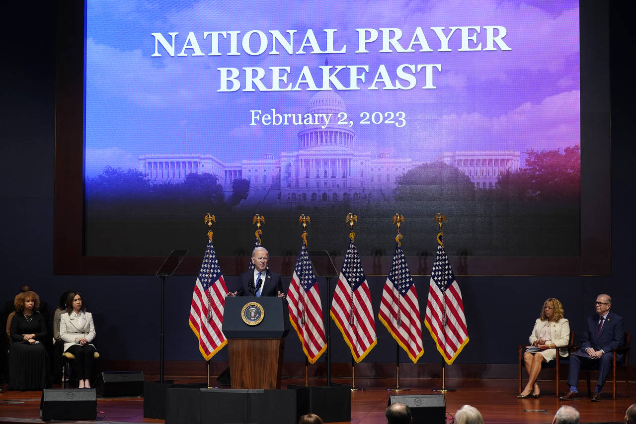 President Joe Biden speaks at the National Prayer Breakfast on Capitol Hill, Thursday, Feb. 2, 2023...