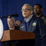 
              Ohio Gov. Mike DeWine speaks during a news conference in East Palestine, Ohio, Tuesday, Feb. 21, 2023. Environmental Protection Agency Administrator Michael Regan, background right, announced the agency will hold Norfolk Southern accountable for the costs of the cleanup of the Feb. 3 freight train derailment. (AP Photo/Matt Freed)
            