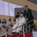 
              Pope Francis waves after celebrating Holy Mass at Ndolo airport in Kinshasa, Congo, Wednesday Feb. 1, 2023. Francis is in Congo and South Sudan for a six-day trip, hoping to bring comfort and encouragement to two countries that have been riven by poverty, conflicts and what he calls a "colonialist mentality" that has exploited Africa for centuries. (AP Photo/Jerome Delay)
            