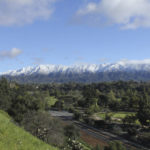 
              Snow caps the San Gabriel Mountains northeast of Los Angeles, Calif., on Sunday, Feb. 26, 2023, after a major winter storm swept through the state. Snow fell to unusually low levels in Southern California. (AP Photo/John Antczak)
            