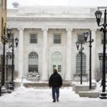 
              A man walks on the Dunham Mall in Pittsfield, Mass.,  toward City Hall on Tuesday, Feb. 28, 2023.  As much as 7 or 8 inches (18 to 20 centimeters) of snow blanketed some communities in the Northeast by Tuesday morning.(Ben Garver/The Berkshire Eagle via AP)
            
