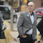 
              Michael Anderson, left, a survivor of the mass shooting at Club Q, walks with the club's co-owner, Matthew Haynes, into the El Paso County courthouse for a preliminary hearing for Anderson Lee Aldrich, the alleged shooter in the Club Q mass shooting Wednesday, Feb. 22, 2023, in Colorado Springs, Colo. (AP Photo/David Zalubowski)
            