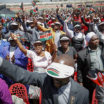 
              Kenyans attend a national day of prayer event held at Nyayo stadium in the capital Nairobi, Kenya, Tuesday, Feb. 14, 2023. With the prospect of a sixth consecutive failed rainy season in the east and Horn of Africa, Kenya's president is hoping the heavens will finally open with the help of a national day of mass prayer. (AP Photo/Brian Inganga)
            