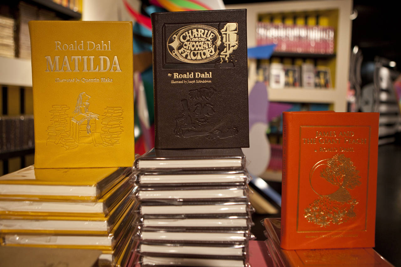 FILE - Books by Roald Dahl are displayed at the Barney's store on East 60th Street in New York on M...