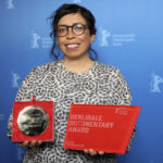 
              Tatiana Huezo receives the Berlinale Documentary Award and the Encounters Award for Best Director for the film "El eco" during the award ceremony at the Berlinale Film Festival in Berlin, Germany, Saturday, Feb.25, 2023. (Joerg Carstensen/dpa via AP)
            