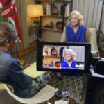 
              First Lady of the United States Jill Biden speaks is seen on a camera viewfinder during an interview with Associated Press White House reporter Darlene Superville in Nairobi, Kenya, Friday, Feb. 24, 2023. Biden told The Associated Press in the exclusive interview that she feels a kinship with Africa during her sixth visit to the continent. She says she wants to support nations fighting for democracy — "just like I feel we're doing in the United States." (AP Photo/Brian Inganga)
            