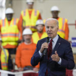 
              President Joe Biden delivers remarks on his economic agenda at a training center run by Laborers' International Union of North America, Wednesday, Feb. 8, 2023, in Deforest, Wis. (AP Photo/Morry Gash)
            