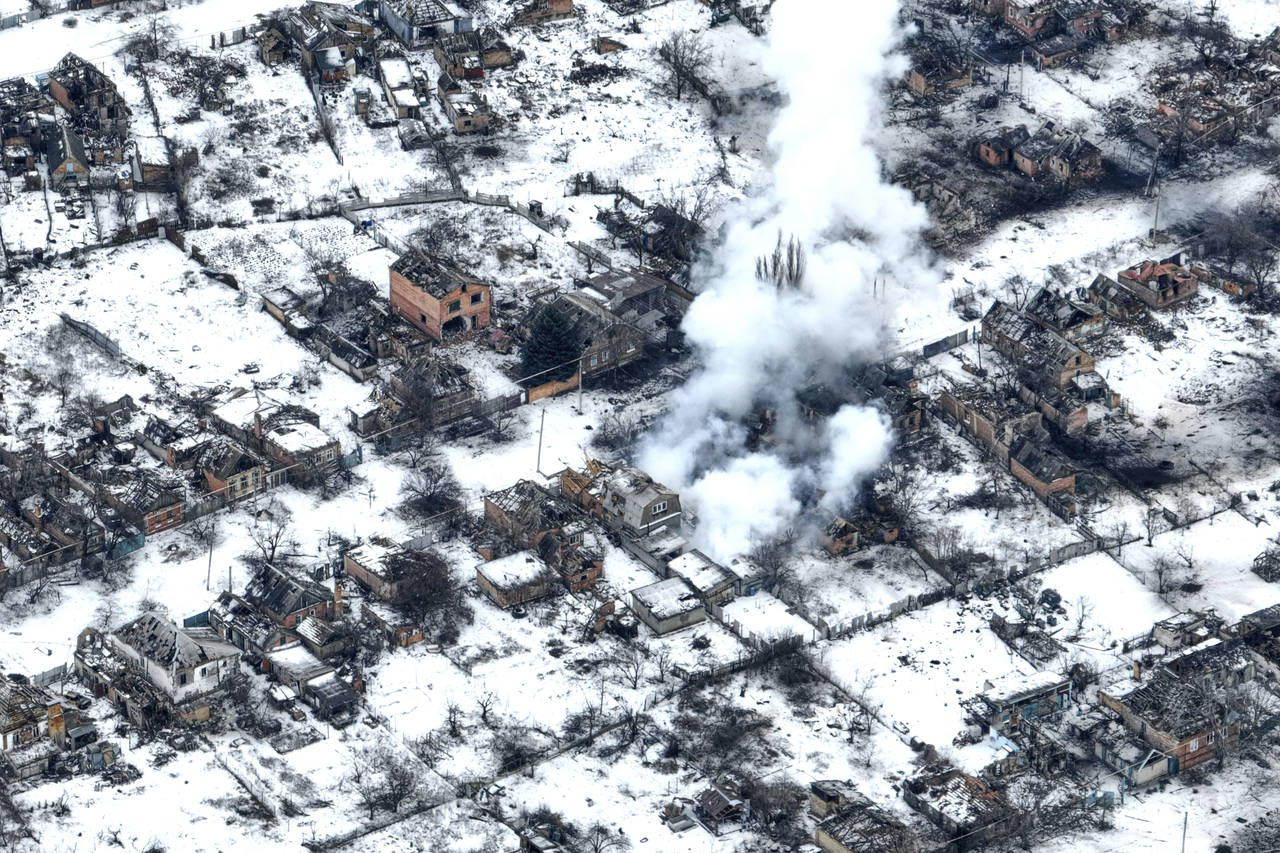 An aerial view of Bakhmut, the site of heavy battles with Russian troops in the Donetsk region, Ukr...