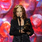 
              Bonnie Raitt accepts the award for best american roots song for "Just Like That" at the 65th annual Grammy Awards on Sunday, Feb. 5, 2023, in Los Angeles. (AP Photo/Chris Pizzello)
            