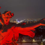 
              A giant statue of "Mother of the Homeland" is seen atop the memorial site on Mamayev Hill illuminated for marking the 80th anniversary of the Soviet victory in the battle of Stalingrad in the southern Russian city of Volgograd, once known as Stalingrad, Russia, Wednesday, Feb. 1, 2023. The battle of Stalingrad turned the tide of World War II and is regarded as the bloodiest battle in history, with the death toll for soldiers and civilians estimated at about 2 million. (AP Photo)
            