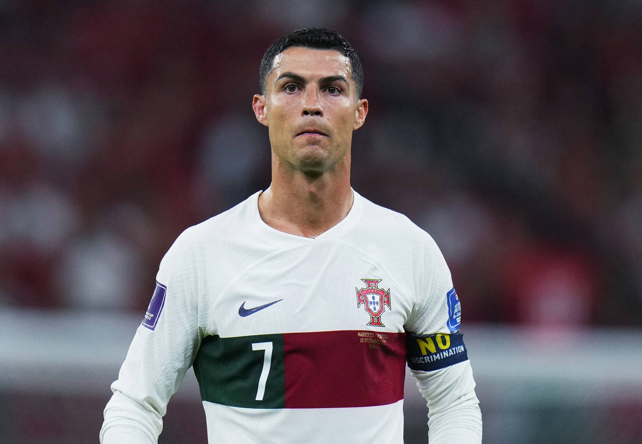 FILE - Portugal's Cristiano Ronaldo pauses during the World Cup quarterfinal soccer match between M...