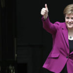 
              FILE - Scotland's First Minister and Scottish National Party leader Nicola Sturgeon poses for photographers, at Bute House in Edinburgh, Scotland. Sunday, May 9, 2021. BBC reports on Wednesday, Feb. 15, 2023 Scotland's First Minister Nicola Sturgeon is to resign after 8 years in office (AP Photo/Scott Heppell, file)
            