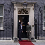 
              Britain's Prime Minister Rishi Sunak, left, welcomes Ukraine's President Volodymyr Zelenskyy at Downing Street in London, Wednesday, Feb. 8, 2023. It is the first visit to the UK by the Ukraine President since the war began nearly a year ago. (AP Photo/Alberto Pezzali)
            