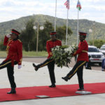 
              U.S. First Lady Jill Biden, right, attends a wreath laying ceremony at Heroes' Acre in Windhoek Namibia Wednesday, Feb. 22, 2023. (AP Photo/Dirk Heinrich)
            