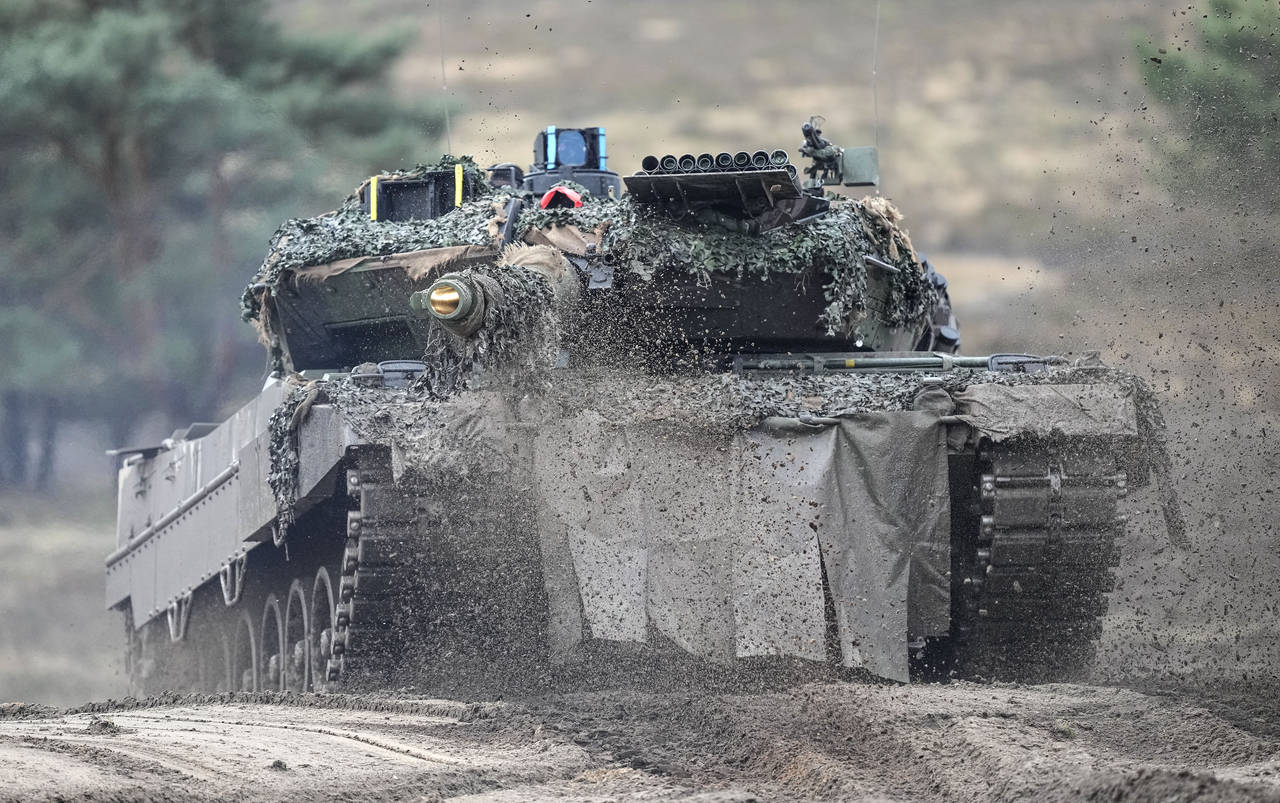 FILE -- A Leopard 2 tank is seen in action during a visit of German Defense Minister Boris Pistoriu...