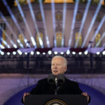 
              President Joe Biden delivers a speech marking the one-year anniversary of the Russian invasion of Ukraine, Tuesday, Feb. 21, 2023, at the Royal Castle Gardens in Warsaw. (AP Photo/ Evan Vucci)
            