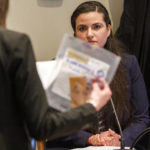 
              Prosecutor Savanna Goude, left, questions State Law Enforcement Division agent Sara Zapata, a forensic scientist, during the Alex Murdaugh double murder trial at the Colleton County Courthouse in Walterboro, S.C., Monday, Feb. 13, 2023. (Grace Beahm Alford/The Post And Courier via AP, Pool)
            