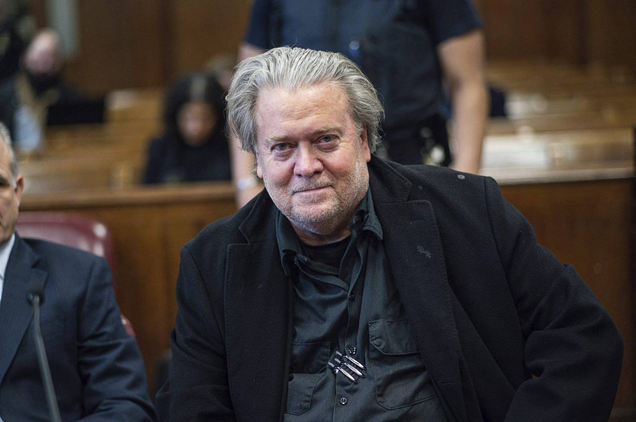 Steve Bannon appears in Manhattan Supreme Court, Tuesday, Feb. 28, 2023 in New York. Bannon is accu...