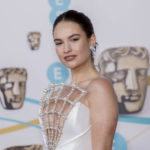 
              Lily James poses for photographers upon arrival at the 76th British Academy Film Awards, BAFTA's, in London, Sunday, Feb. 19, 2023. (Photo by Vianney Le Caer/Invision/AP)
            