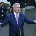 
              House Speaker Kevin McCarthy of Calif., talks with reporters outside the West Wing of the White House in Washington following his meeting with President Joe Biden, Wednesday, Feb. 1, 2023. (AP Photo/Susan Walsh)
            