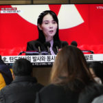 
              A TV screen shows a file image of Kim Yo Jong, the sister of North Korean leader Kim Jong Un, during a news program at the Seoul Railway Station in Seoul, South Korea, Monday, Feb. 20, 2023. North Korea fired two short-range ballistic missiles toward Japan on Monday in its second weapons test in three days that drew quick condemnation from its rivals and prompted Tokyo to request an emergency meeting of the United Nations Security Council. (AP Photo/Ahn Young-joon)
            