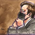 
              In this courtroom sketch, Elon Musk appears in federal court in San Francisco, Friday, Feb. 3, 2023. (Vicki Behringer via AP)
            