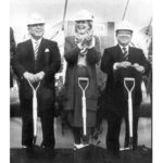 
              FILE - Kentucky Governor Martha Layne Collins, center, breaks into a large smile as does Toyota Motor Corporation Chairman of the Board Eiji Toyoda, left, and then President Shoichiro Toyoda  just after the three turned over the soil for the official groundbreaking ceremony Monday, May 5, 1986, near Georgetown, KY. Toyoda, who as a son of the company's founder oversaw Toyota's expansion into international markets has died. He was 97. (AP Photo/Tom Moran, File)
            