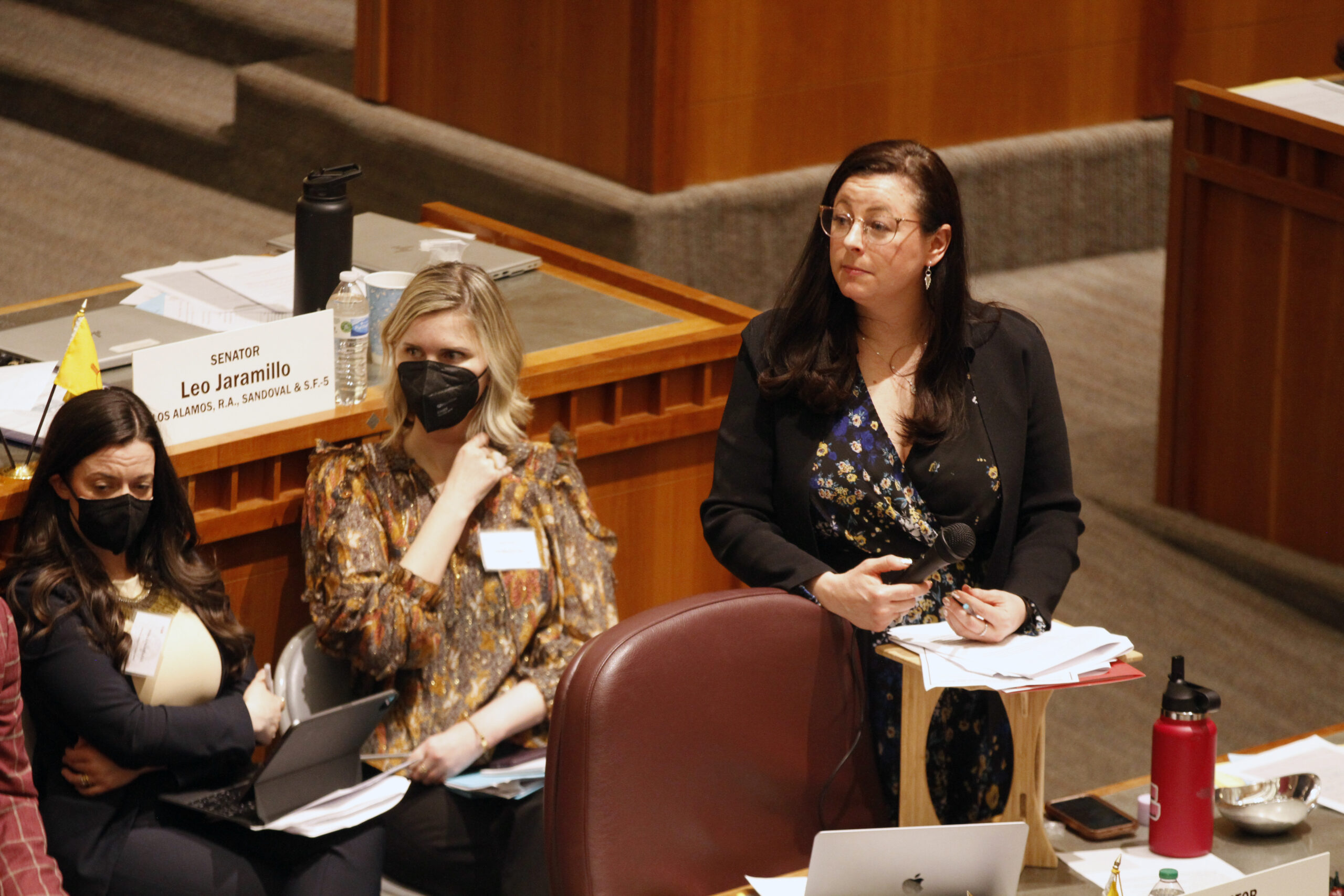 State Sen. Katy Duhigg, top right, D-Albuquerque, guides an hours-long debate on a bill that would ...