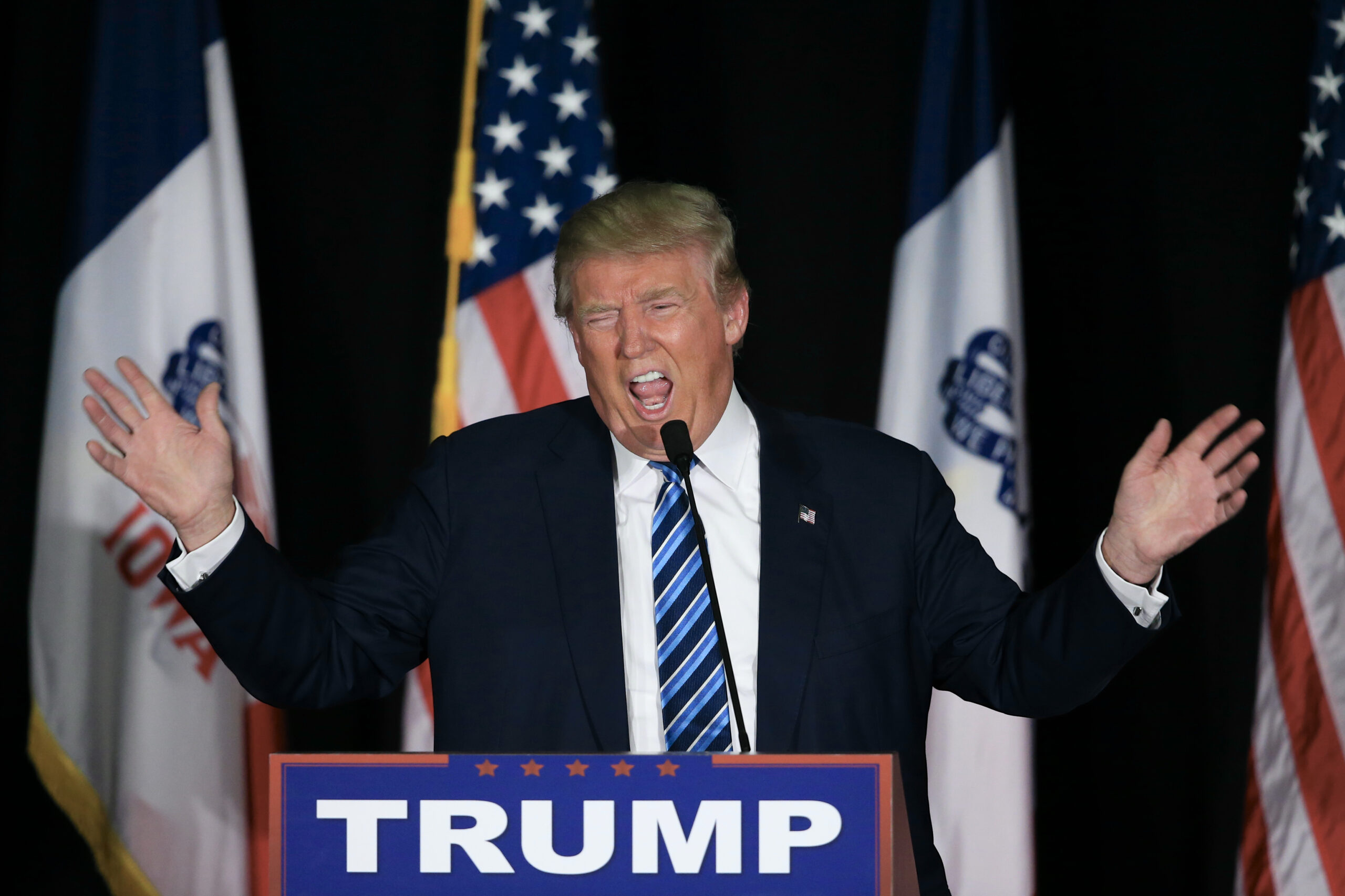 FILE - Republican presidential candidate Donald Trump speaks during a campaign stop in Council Bluf...