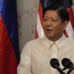 
              Philippine President Ferdinand Marcos Jr. delivers his speech during the visit of Malaysia's Prime Minister Anwar Ibrahim at the Malacanang presidential palace in Manila, Philippines on Wednesday Mar. 1, 2023. (AP Photo/Aaron Favila, Pool)
            